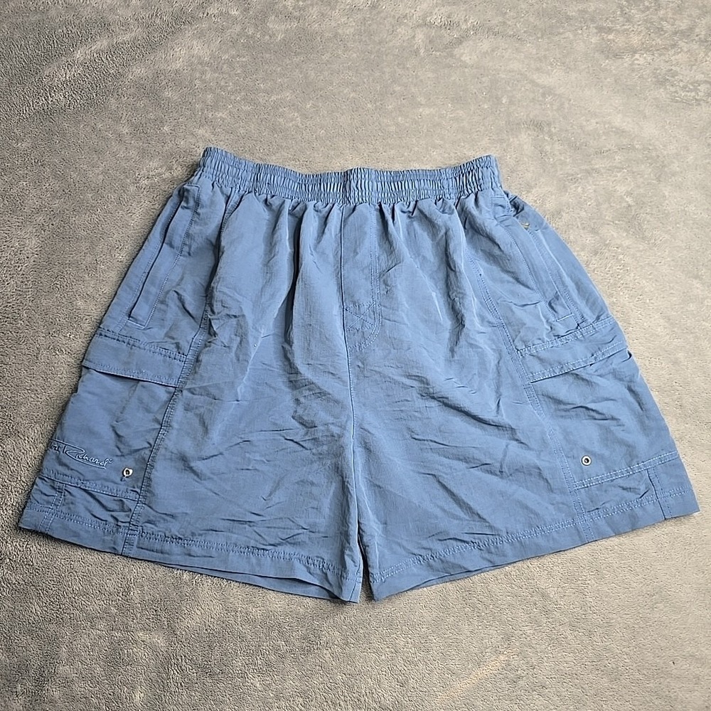 Vtg Tori Richard Pleated Swim Trunks Shorts Blue Mens Size L Zip Pockets